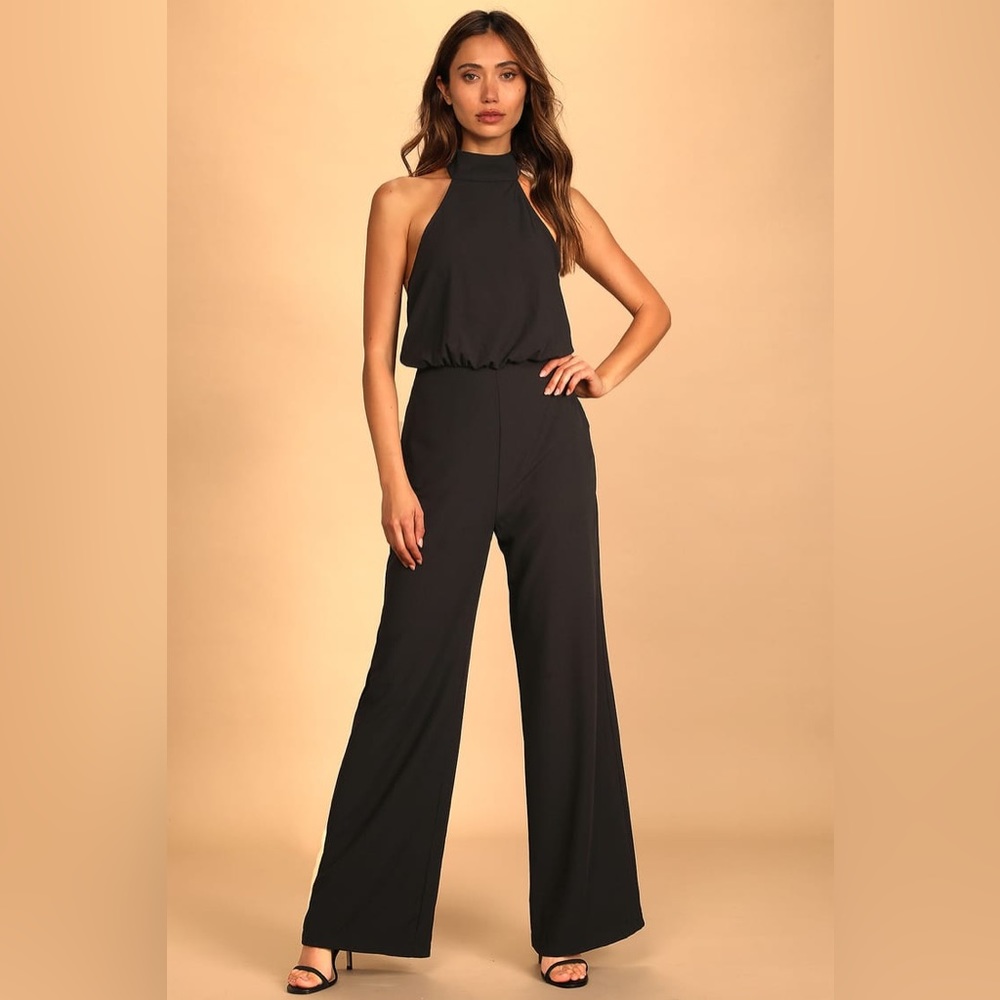 Lulus Moment For Life Black Halter Jumpsuit